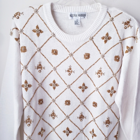 Vintage Victoria Harbour Gold Beaded Knit Sweater - Picture 2 of 15
